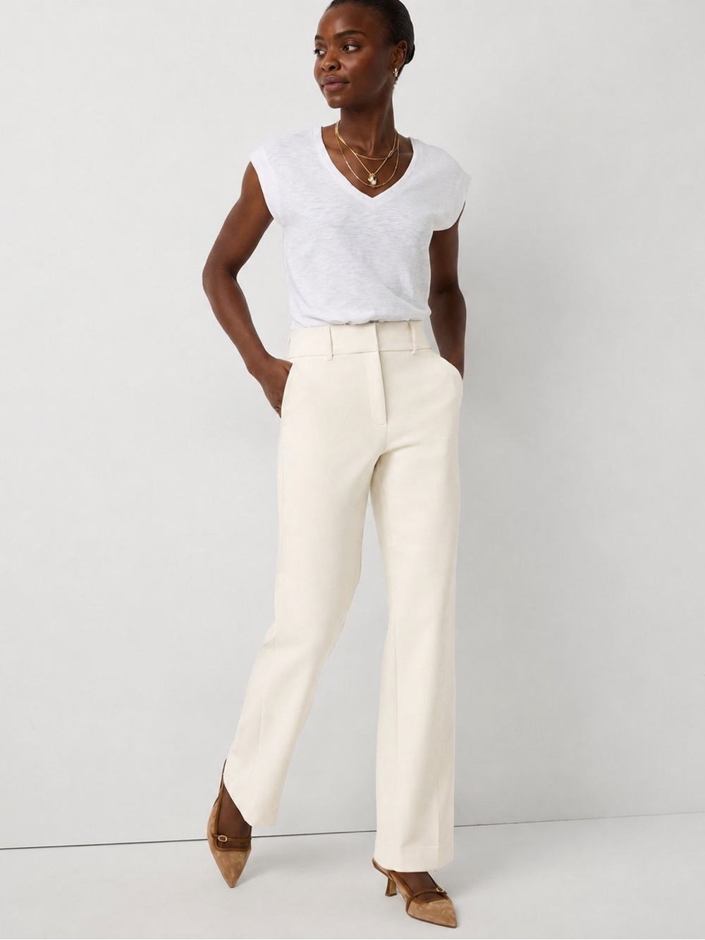 White House Black Market Off-White Wide-Leg Dress Trousers